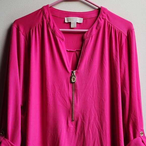 MICHAEL Michael Kors Hot Pink Zip-Up Blouse Size Large - Picture 5 of 14